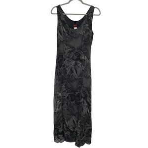 Vintage 1990s Kenzo 100 % silk dragon Black grey  Sleeveless maxi Dress